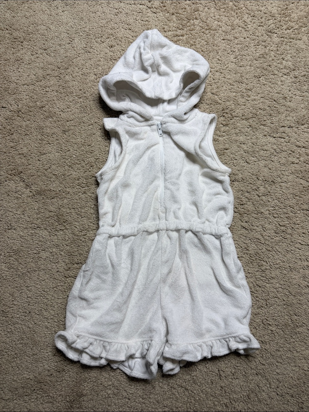 Janie and Jack Cream Hooded Terry Romper